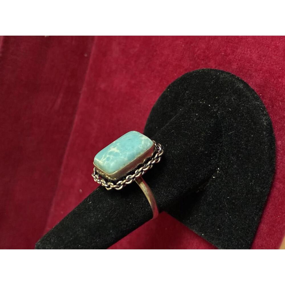 Rectangular Larimar Gemstone Silver Plated Ring S… - image 2